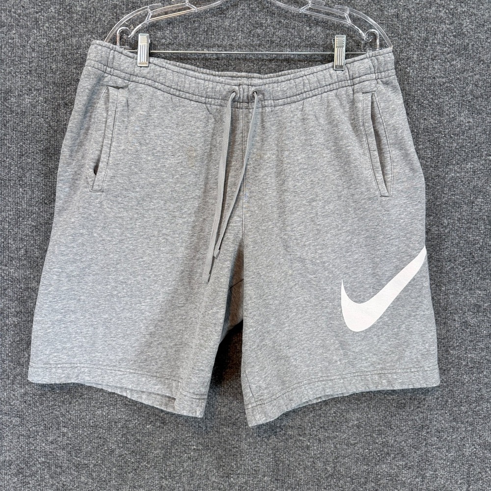 Nike Sweat Shorts Mens XL Gray Big Swoosh Graphic Fleece Athletic Gym Casual